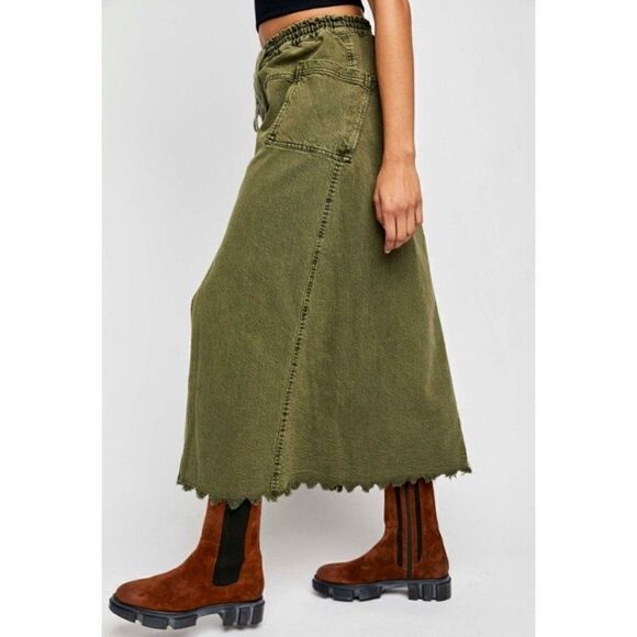 NWT FREE PEOPLE Sz L WOKE UP LIKE THIS DENIM MAXI SKIRT - Picture 3 of 5